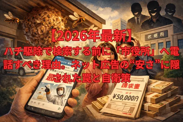 【2026年最新】ハチ駆除で検索する前に「市役所」へ電話すべき理由。ネット広告の“安さ”に隠された罠と自衛策